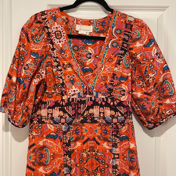 Anthropologie Red Printed Midi V Neck Dress. Women Size 8. - Picture 4 of 10